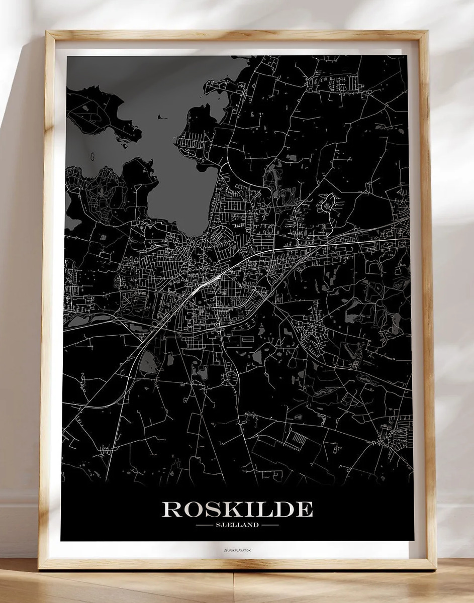 Roskilde bykort plakat med sort baggrund