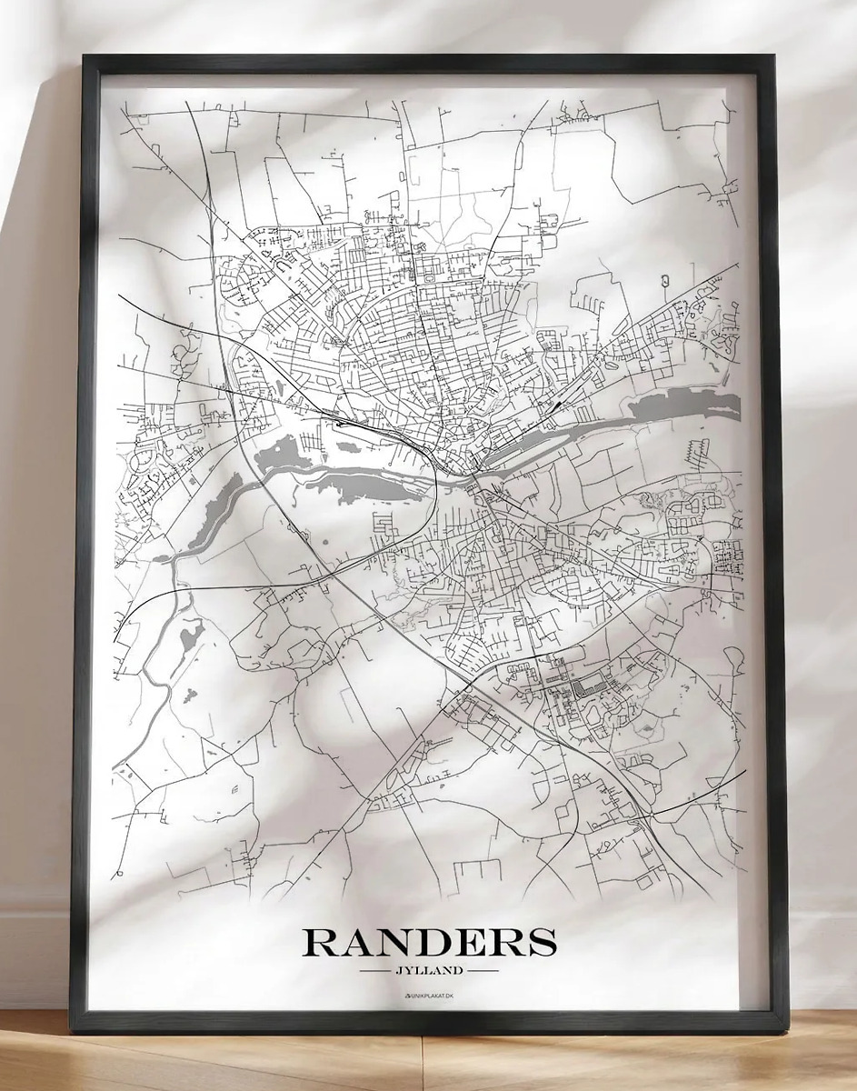 Randers byplakat med bykort - hvid baggrund
