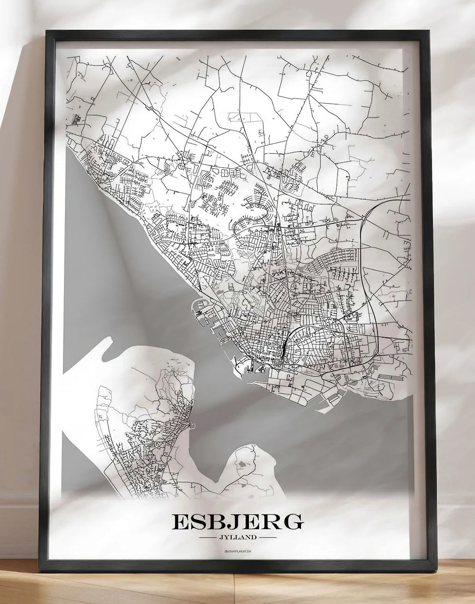 Esbjerg byplakat med bykort - hvid baggrund