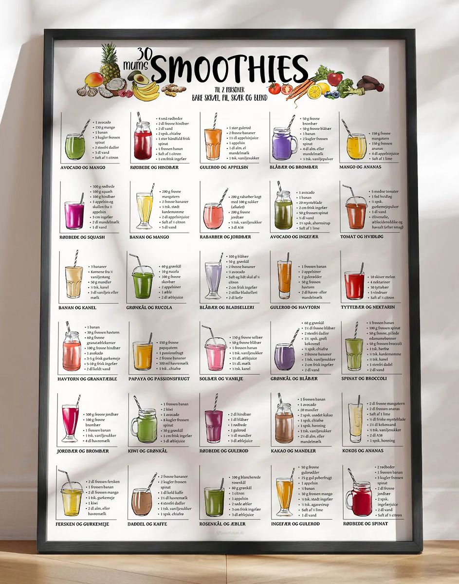 Smoothie plakat - 30 smoothieopskrifter til dit køkken