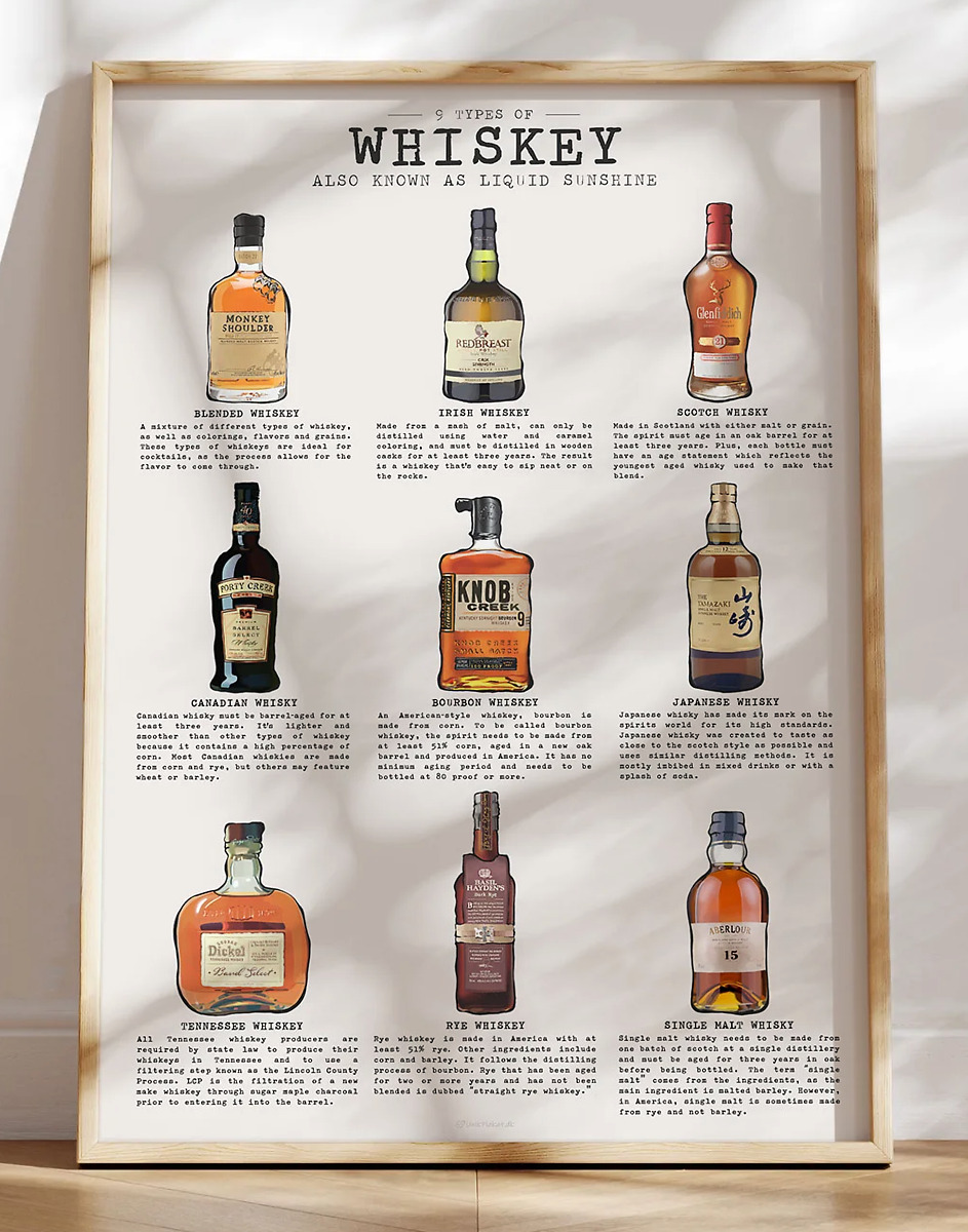 Whiskey-plakat - 9 typer whiskey du skal kende (og smage, naturligvis)