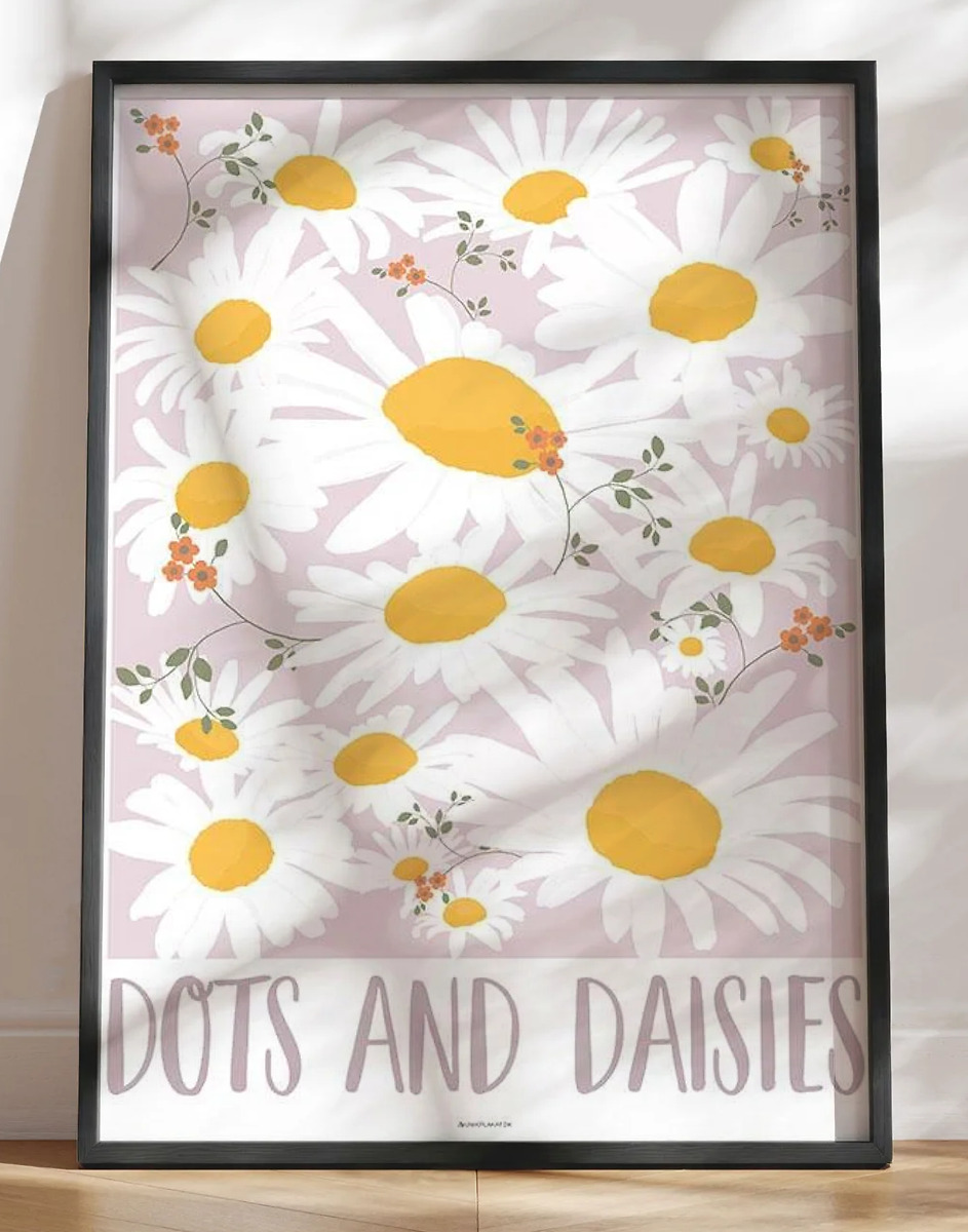 Dots and daisies - skøn grafisk plakat med blomster