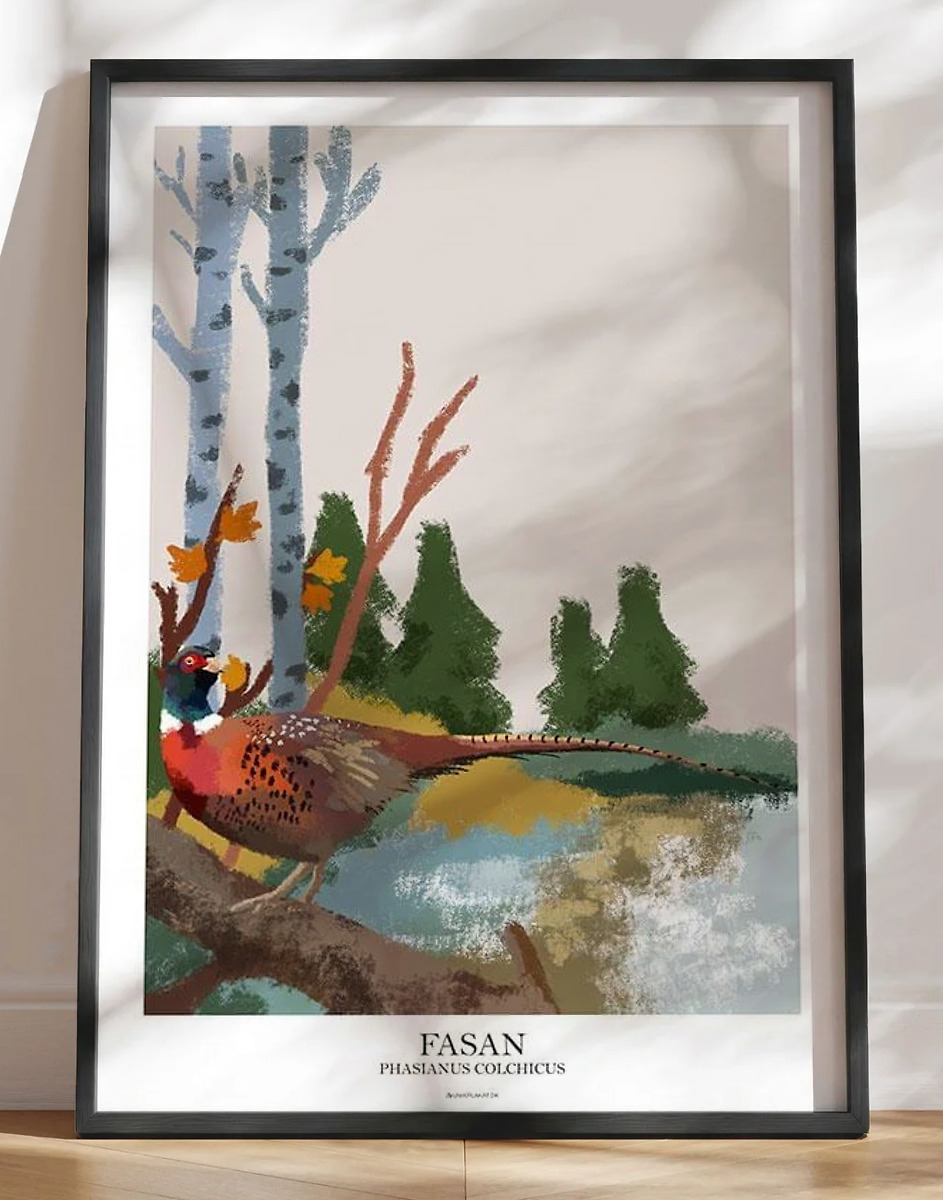 Plakat med kultegning - Fasanen i skoven