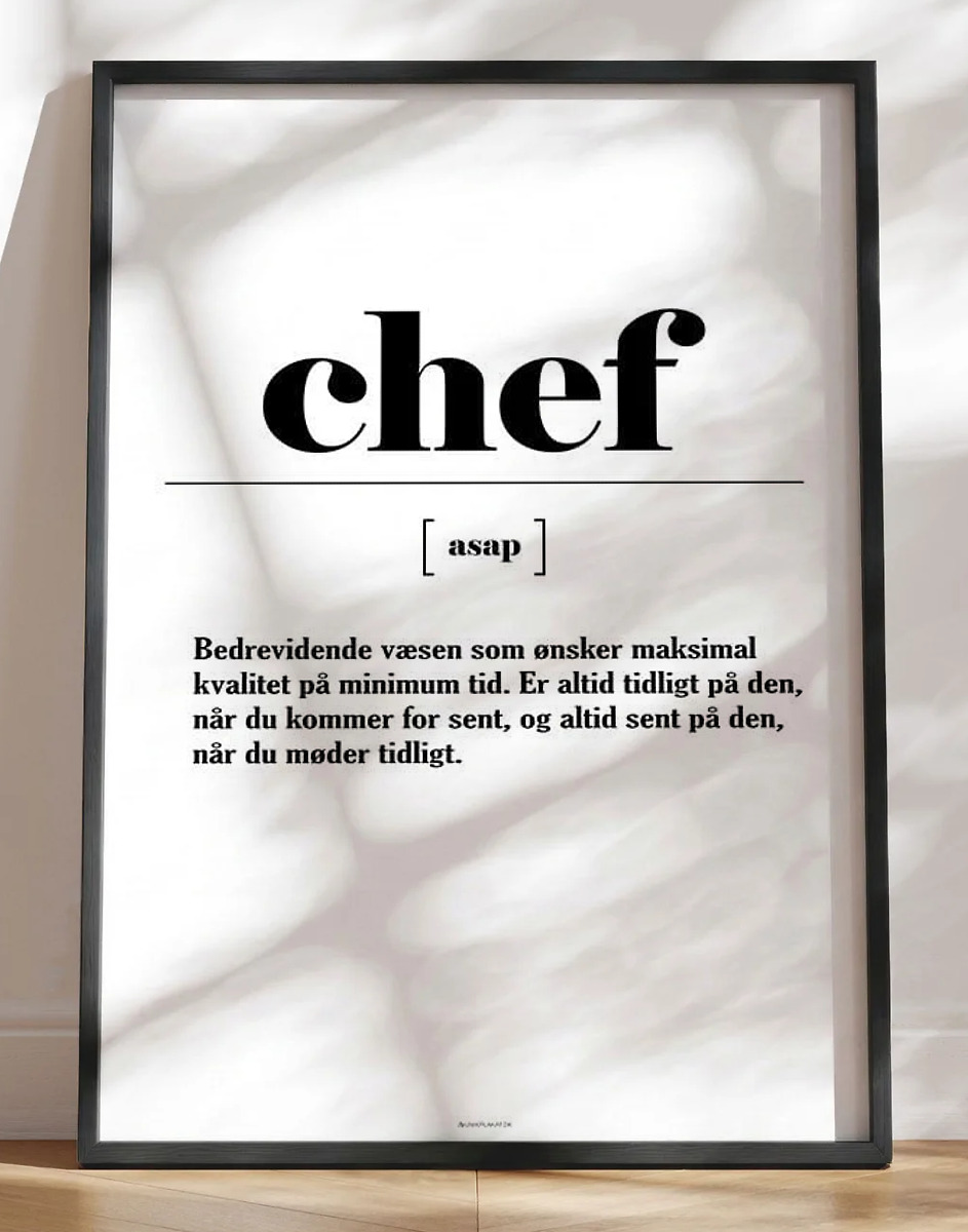 Plakat med sjov definition af chef