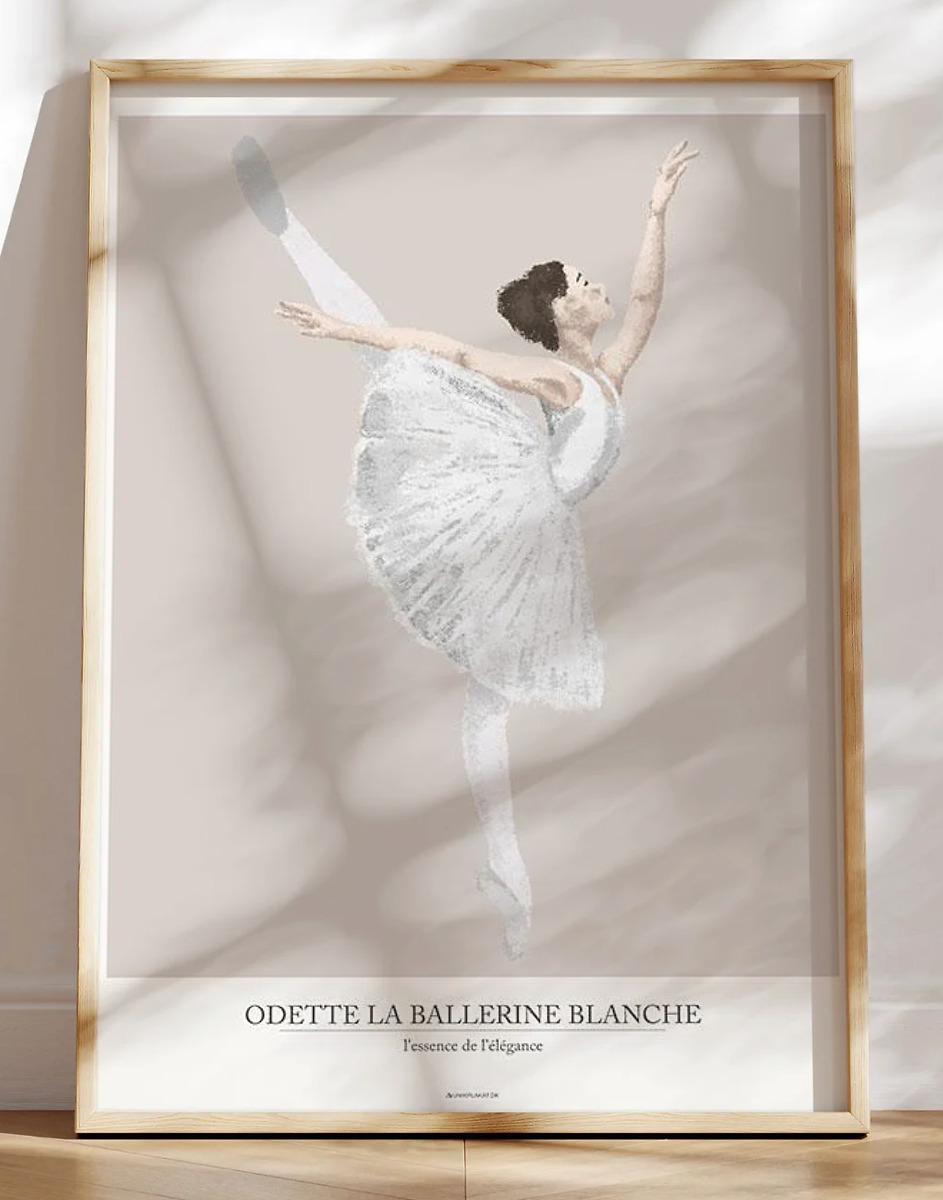 Plakat med kultegning - Den hvide ballerina