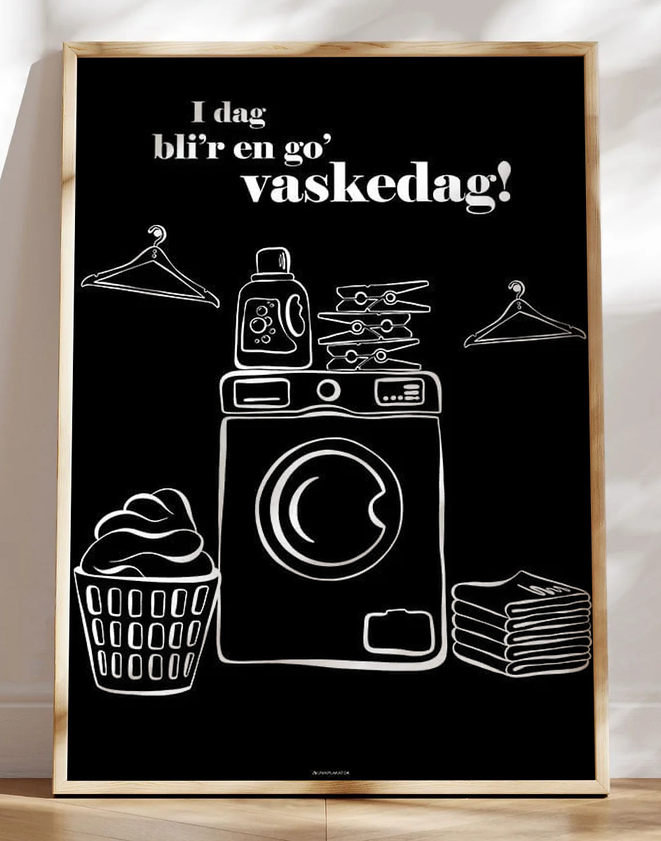 Sort vaskeplakat med redskaber