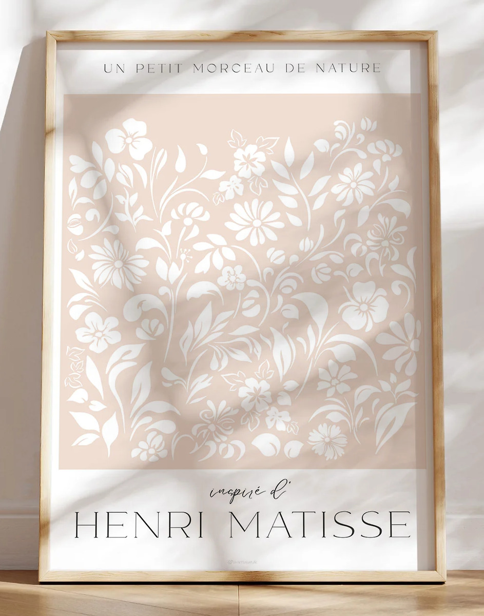 Matisse-inspireret plakat med blomstertryk (blå eller rosa)