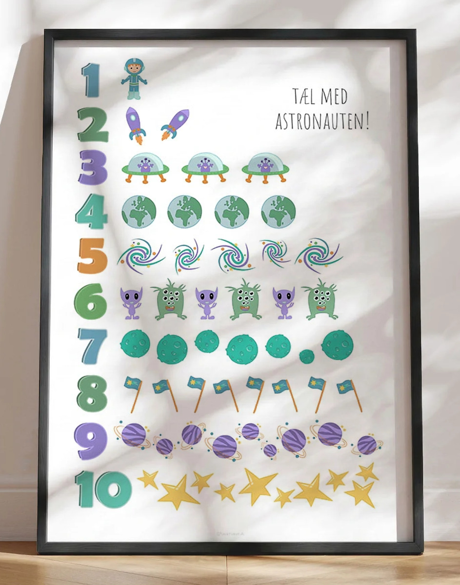 Talplakat - tæl med astronauten