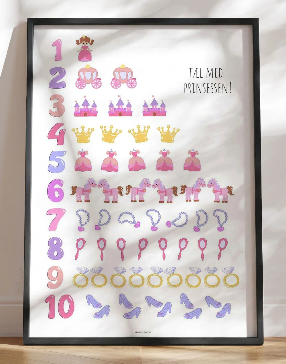 Talplakat - tæl med prinsessen