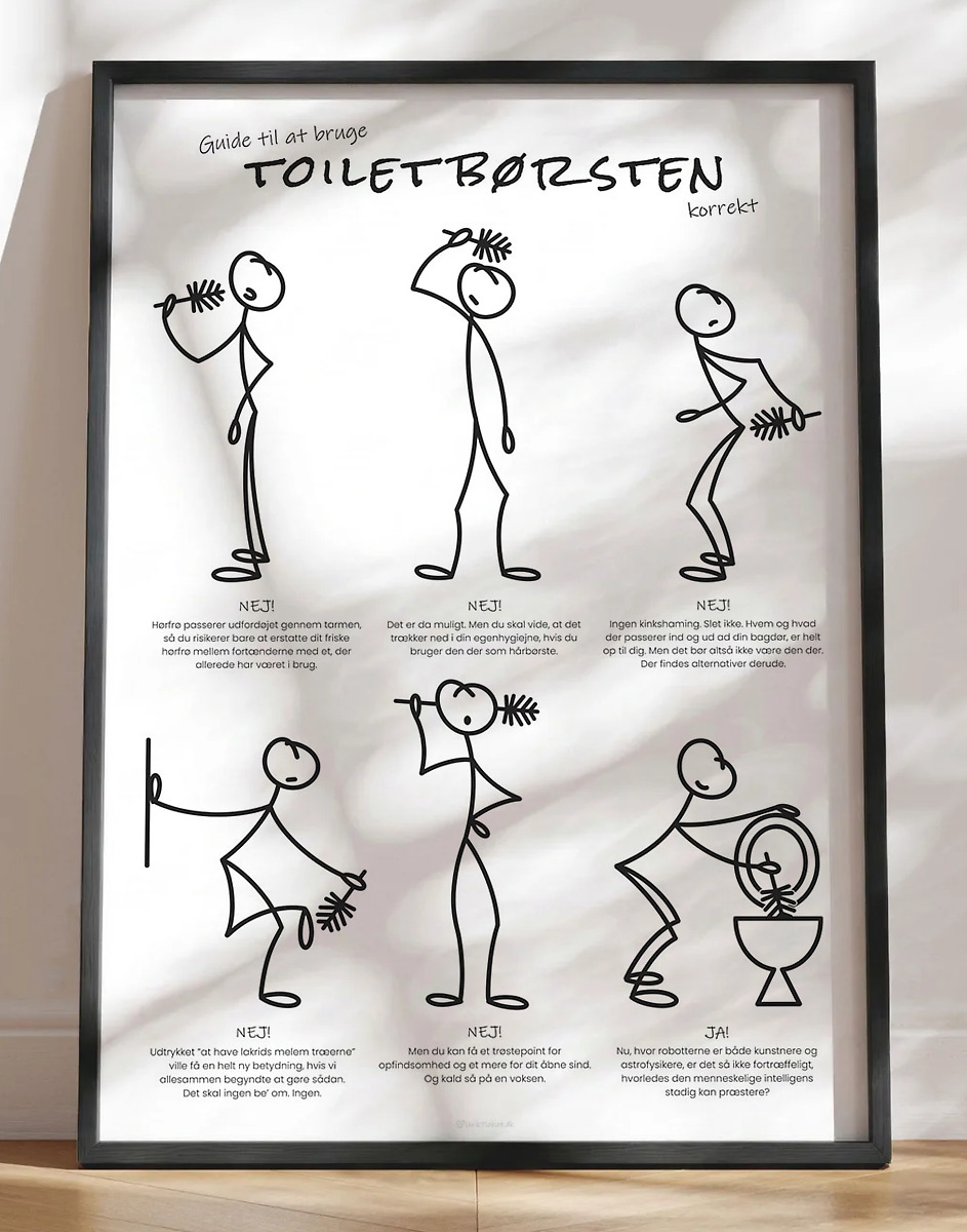 Sjov plakat til toilettet - Guide til toiletbørsten