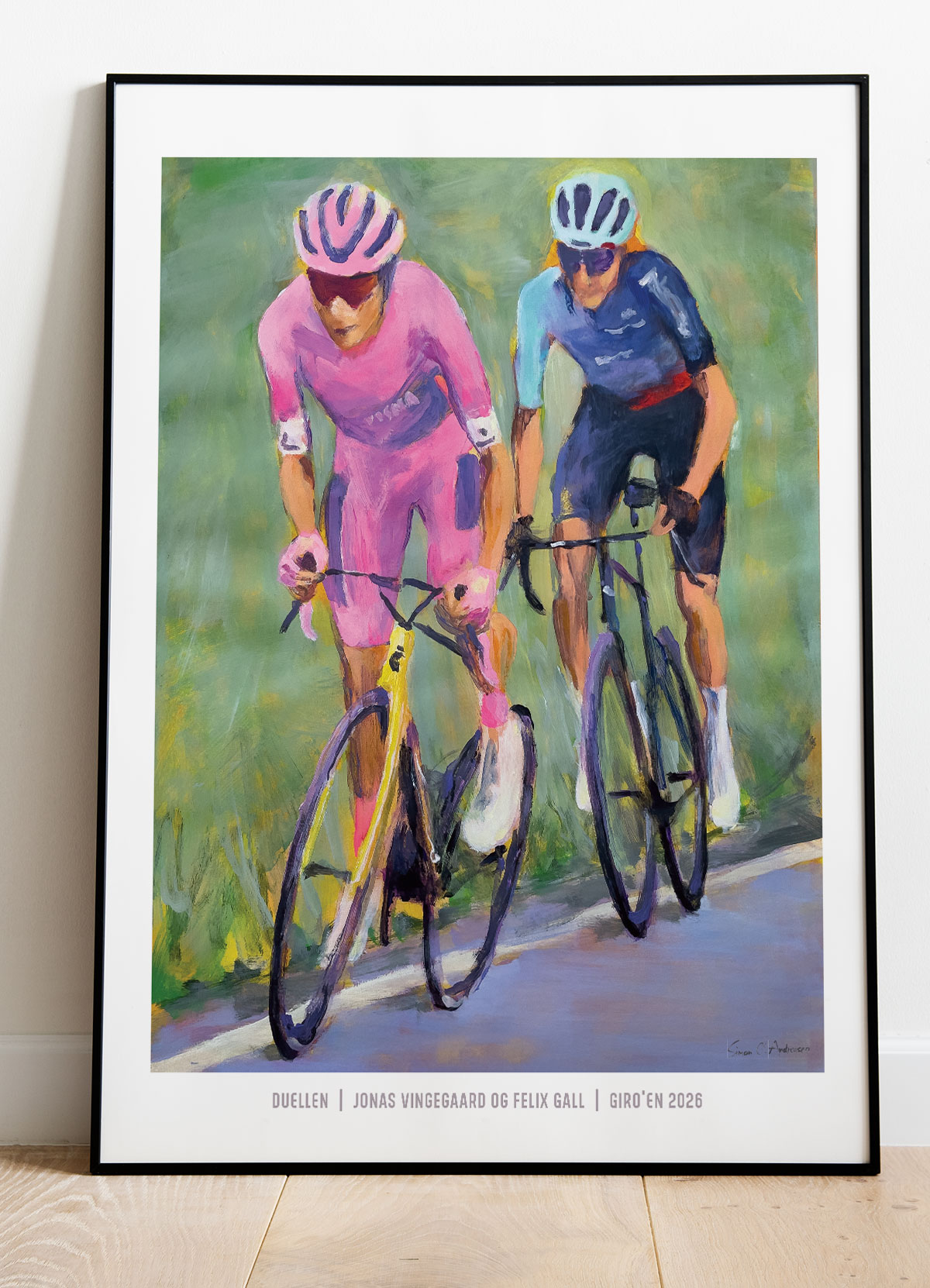 Giro d'Italia-plakat  Duellen - Jonas Vingegaard og Felix Gall - 21 x 29,7 (A4) Kr. 199,-