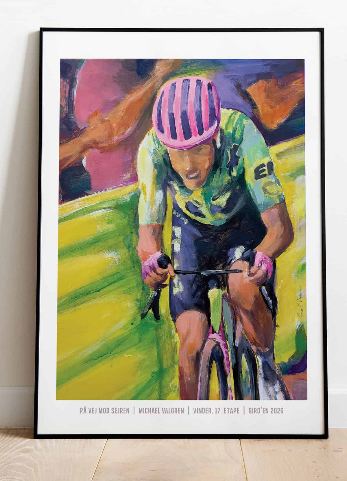 Giro d'Italia-plakat  På vej mod sejren - Michael Valgren - 21 x 29,7 (A4) Kr. 199,-