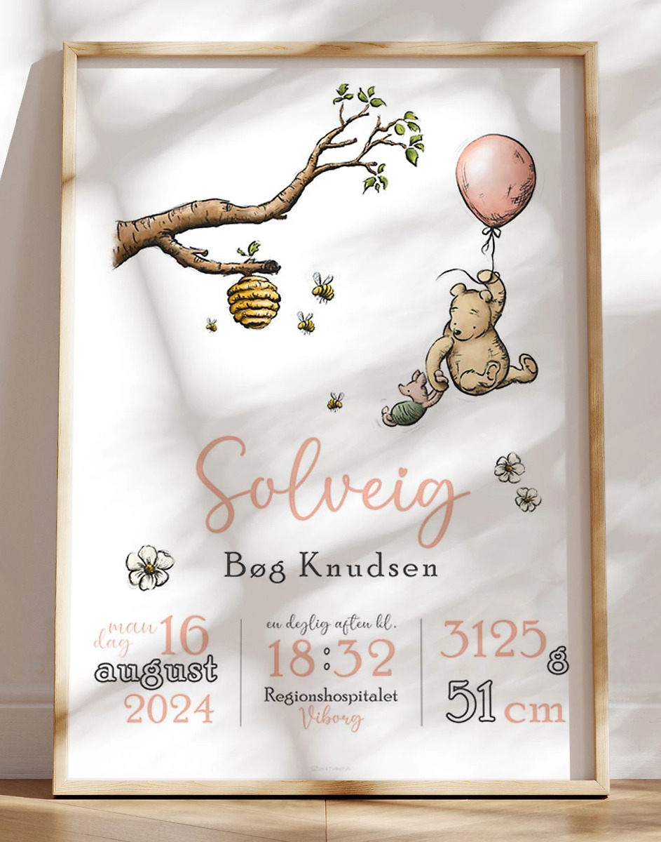 Peter Plys dåbsplakat - pige