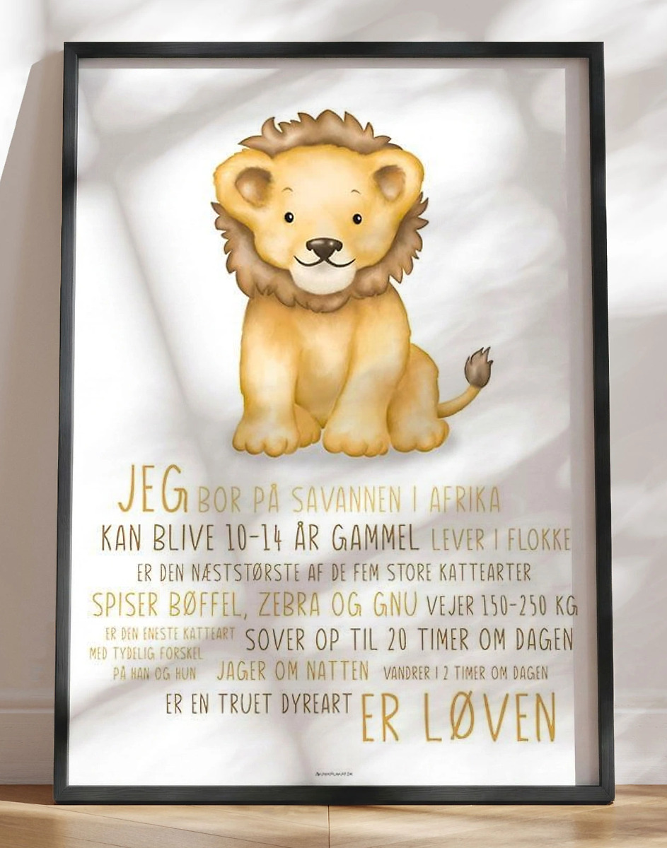 Børneplakat med løve - lær om løven