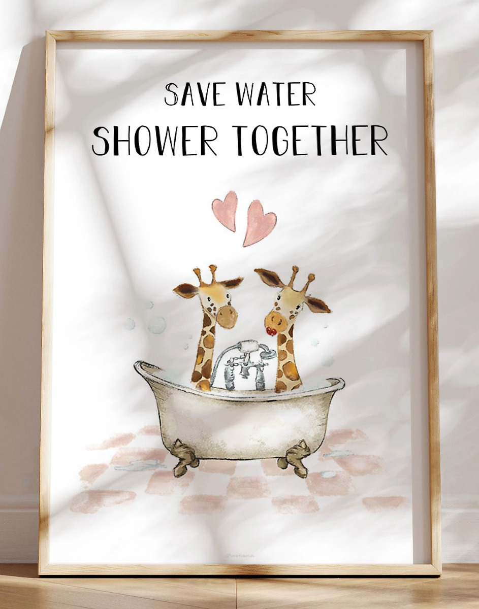 Sød plakat til badeværelset - Shower together