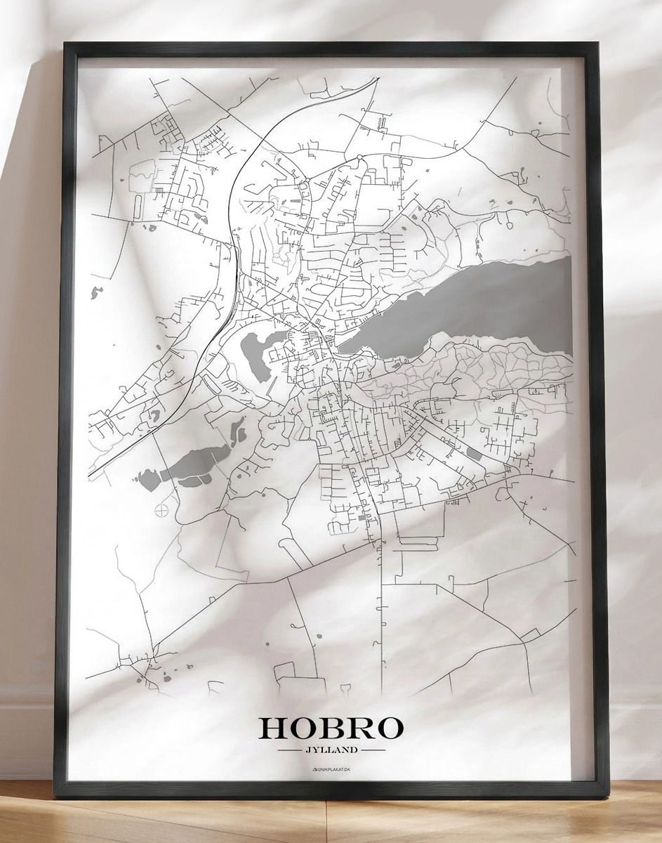 Byplakat Hobro - Bykort med hvid baggrund