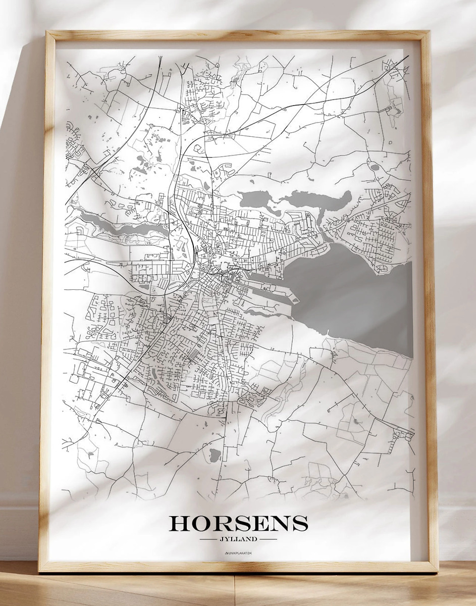 Kort plakat Horsens - hvid baggrund