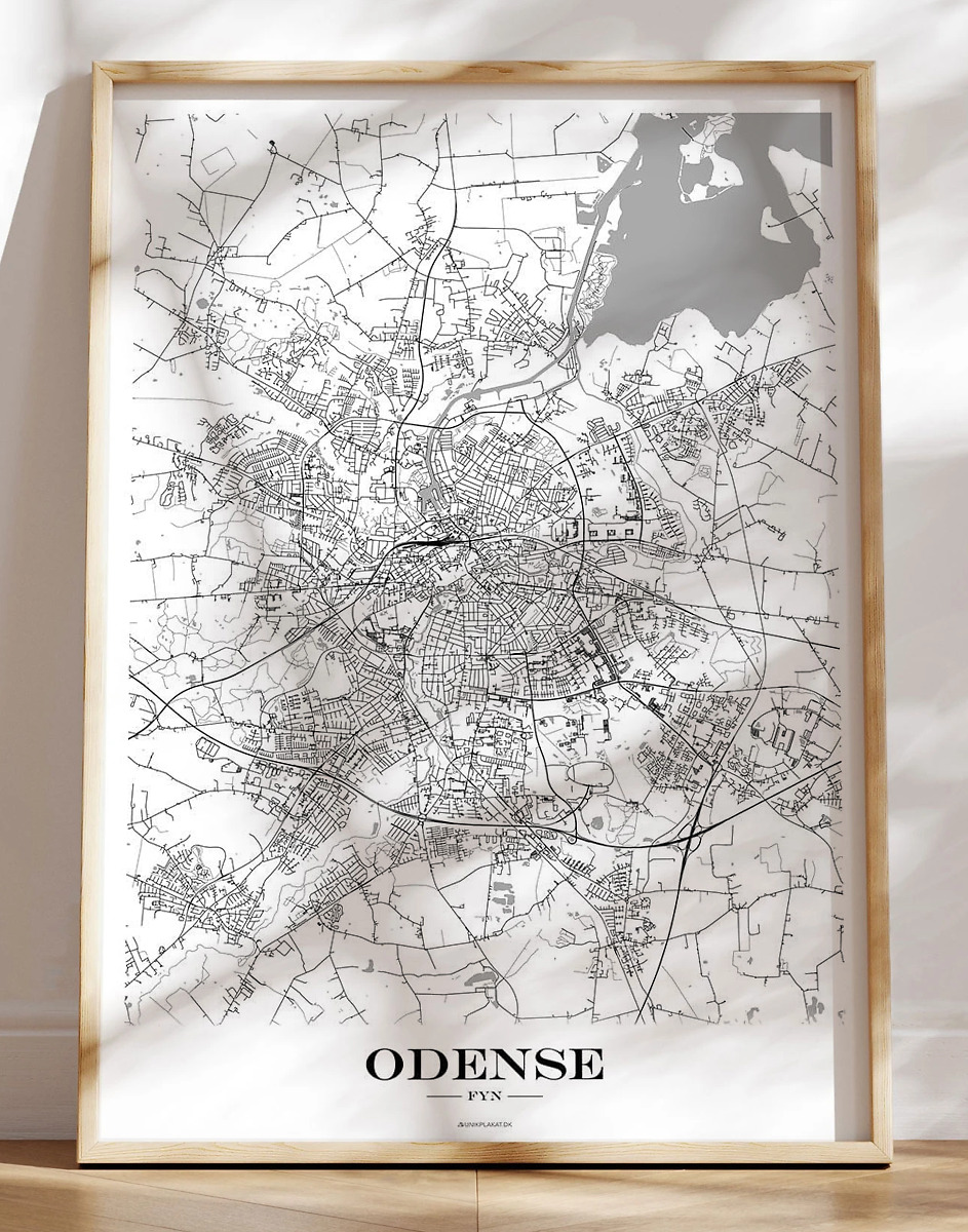 Odense bykort plakat - hvid baggrund
