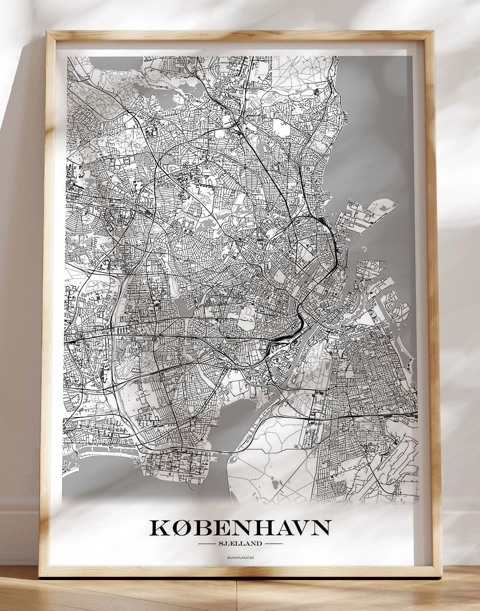Bykort plakat København - hvid baggrund