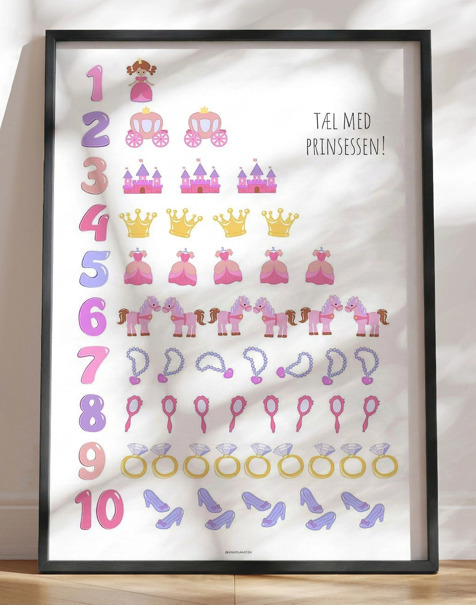 Talplakat - tæl med prinsessen